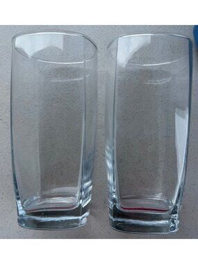 Set of 2 16 oz. Square-Shaped Highball Clear Drinking Glasses 6" Tall